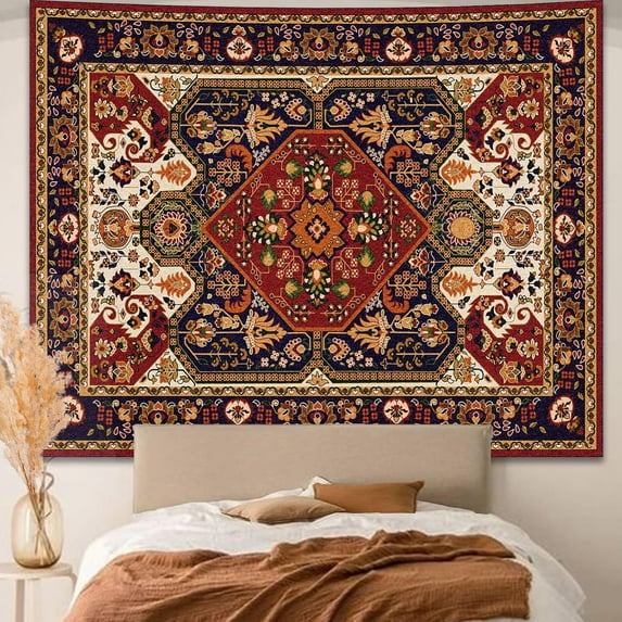 Gojian Boho Hippie Wall Tapestry for Bedroom Aesthetic, Indian Bohemian Tapestries Art Decor, Vintage Orange Mandala Floral Cool Vertical Wall Hanging for Living Room Dorm