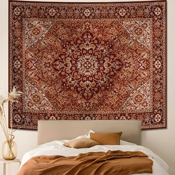 Gojian Boho Mandala Hippie Wall Tapestry for Bedroom Aesthetic, Indian Bohemian Floral Tapestries Art Decor, Vintage Orange Fabric Vertical Wall Hanging for Living Room Dorm