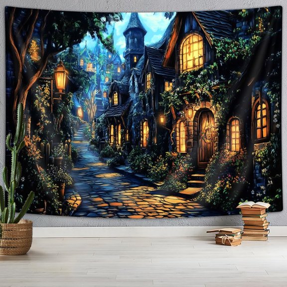 Gojian Fantasy Forest Tree Butterfly Wall Hanging, Fairy Magical Enchanted Jungle Waterfall Mushroom Tapestry for Bedroom Living Room