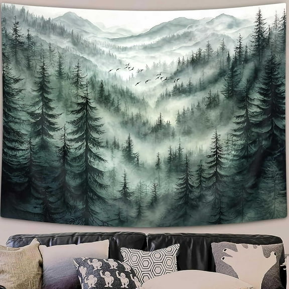 Gojian Fantasy Forest Tree Butterfly Wall Hanging, Fairy Magical Enchanted Jungle Waterfall Mushroom Tapestry for Bedroom Living Room