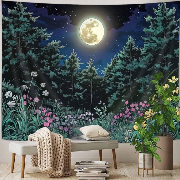 Gojian Fantasy Forest Tree Butterfly Wall Hanging, Fairy Magical Enchanted Jungle Waterfall Mushroom Tapestry for Bedroom Living Room