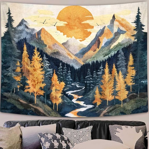 Gojian Fantasy Forest Tree Butterfly Wall Hanging, Fairy Magical Enchanted Jungle Waterfall Mushroom Tapestry for Bedroom Living Room