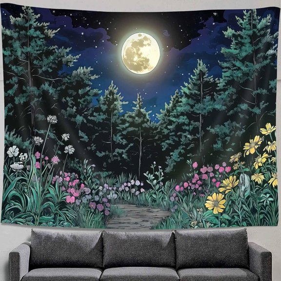 Gojian Fantasy Forest Tree Butterfly Wall Hanging, Fairy Magical Enchanted Jungle Waterfall Mushroom Tapestry for Bedroom Living Room