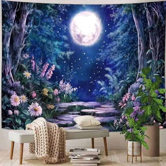 Gojian Fantasy Forest Tree Butterfly Wall Hanging, Fairy Magical Enchanted Jungle Waterfall Mushroom Tapestry for Bedroom Living Room