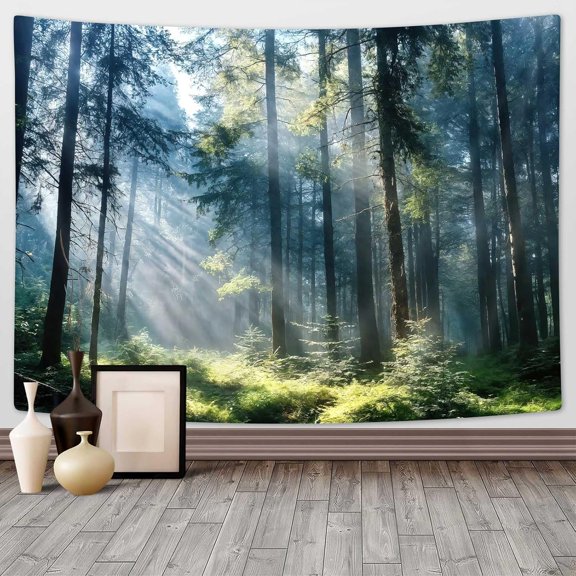 Gojian Fantasy Forest Tree Butterfly Wall Hanging, Fairy Magical Enchanted Jungle Waterfall Mushroom Tapestry for Bedroom Living Room