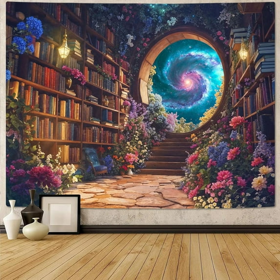 Gojian Forest Library Tapestry Tree Bookshelf Tapestries Wall Hanging Vintage Fantasy Fairy Treehouse Book Tapestry for Bedroom Living Room Dorm Classroom