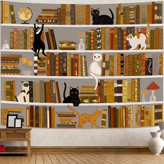 Gojian Forest Library Tapestry Tree Bookshelf Tapestries Wall Hanging Vintage Fantasy Fairy Treehouse Book Tapestry for Bedroom Living Room Dorm Classroom