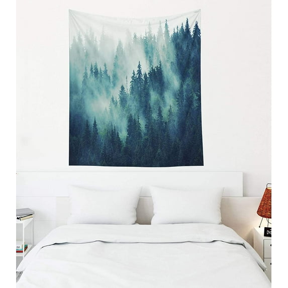 Gojian Forest Tapestry Wall Hanging - Green Misty Pine Tree Nature Wall Art, Tapestries BoHo Decor for Living Room & Bedroom Spaces