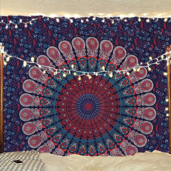 Gojian Handmade Indian hippie Bohemian Psychedelic Peacock Mandala Wall hanging College Dorm Beach Throws Table Cloth Bedding Tapestry