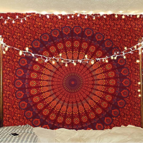 Gojian Handmade Indian hippie Bohemian Psychedelic Peacock Mandala Wall hanging College Dorm Beach Throws Table Cloth Bedding Tapestry