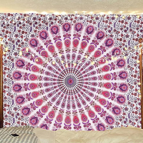 Gojian Handmade Indian hippie Bohemian Psychedelic Peacock Mandala Wall hanging College Dorm Beach Throws Table Cloth Bedding Tapestry