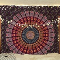 Gojian Handmade Indian hippie Bohemian Psychedelic Peacock Mandala Wall hanging College Dorm Beach Throws Table Cloth Bedding Tapestry