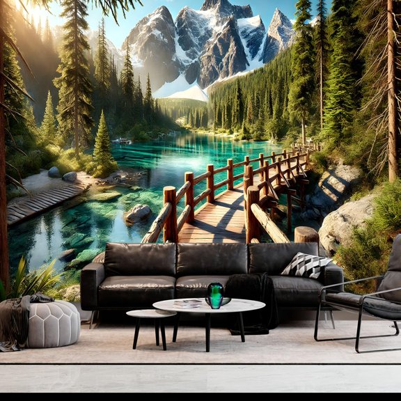 Gojian Nature Tapestry Forest Tree Sea Cave Wall Hanging, Stream Through Rainforest Landscape Wall Art Tapestry for Bedroom Living room