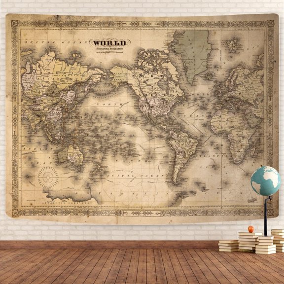 Gojian Retro Old World Map - Vintage Asian & European Topography - Educational Tapestry for Classroom & Office - Brown Adventure Travel World Map