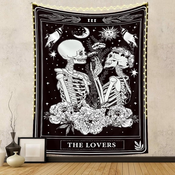 Gojian Skull Tapestries Black and White Skeleton Gothic Grunge Dark Witchy Wall Hanging Decor Tapestry for Bedroom Aesthetic Alt Room