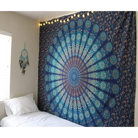 Gojian Turquoise Blue Tapestry- Best Mandala Wall Hanging- Bedding Tapestry For Bedroom Aesthetic