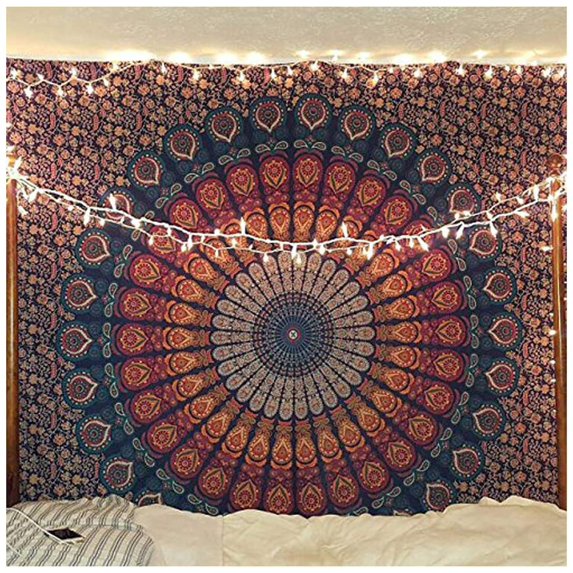 Gojian Turquoise Blue Tapestry- Best Mandala Wall Hanging- Bedding Tapestry For Bedroom Aesthetic