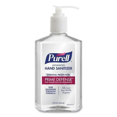 Gojo Industries 12 oz Pump Bottle Clean Scent Prime Defense Advanced 85 Percent Alcohol Gel Hand Sanitizer, Clear