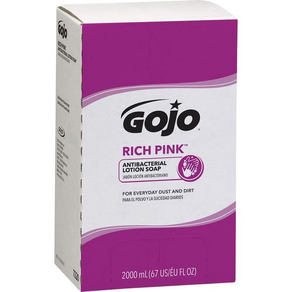 Gojo Rich Pink Antibacterial Lotion Soap Refill - 67.6 fl oz (2 L) - Soil Remover - Antibacterial - 4 / Carton Gojo Rich Pink Antibacterial Lotion Soap Refill - 67.6 fl oz (2 L) - Soil Remover - Antibacterial - 4 / Carton