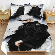 Gojo Satoru 3 Piece Bedding Sets for Boys Girls Teens, Cartoon Soft Kids Duvet Cover with 2 Pillowcases, All Season Comforter Covers Bedroom Decor Gift, 86"x70"