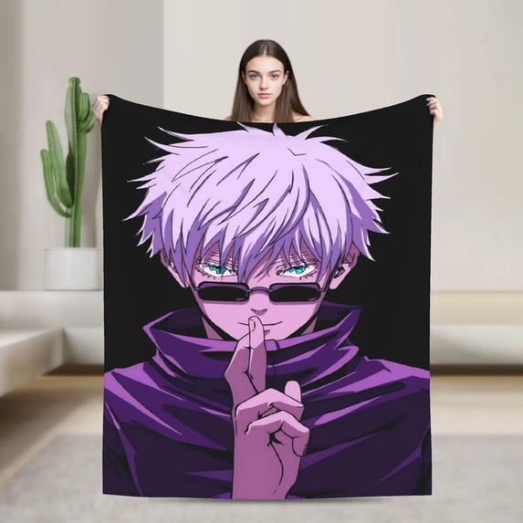 Gojo Satoru Character Print Sherpa Blanket, Anime Art Throw, Cozy All ...