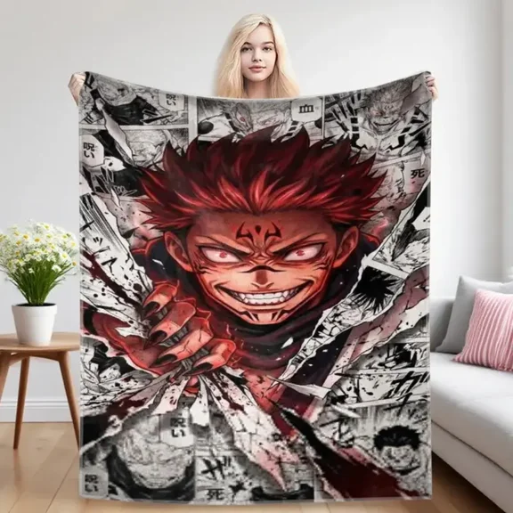 Gojo Satoru Dynamic Blue Energy JJK Soft Cozy Flannel Throw Blanket, Lightweight Warm Cover for Couch Sofa Bed, Bedroom Dorm Camping Gift for Fans