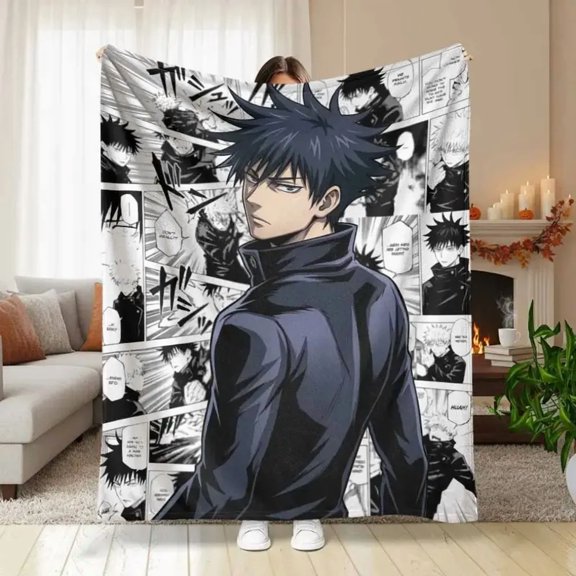 Gojo Satoru Dynamic Blue Energy JJK Soft Flannel Blanket, Lightweight Warm Cozy Throw for Sofa Bed Bedroom, All Season Home Decor Travel Gift for Fans