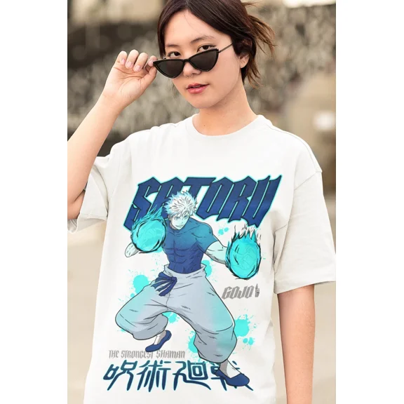 Gojo Satoru T-Shirt Jujutsu Kaisen Mahito Horror Anime Funny T-shirt - White