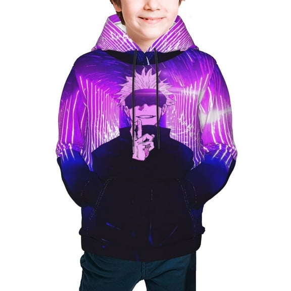 Gojo Satoru Teen Boys Girls Hoodies Cartoon Graphic Hooded Sweatshirts Casual Pocket Pullover Coat for Kids