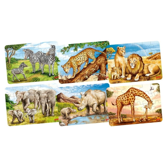 Goki - Mini Puzzle African Animals Wooden Puzzles, Multi-Colour (57419)