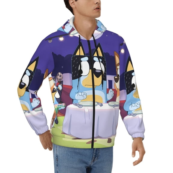 Gokiu Bluey Mens Hooded Pullover Zip Drawstring Hoodeds Casual Sweatshirts with Pocket