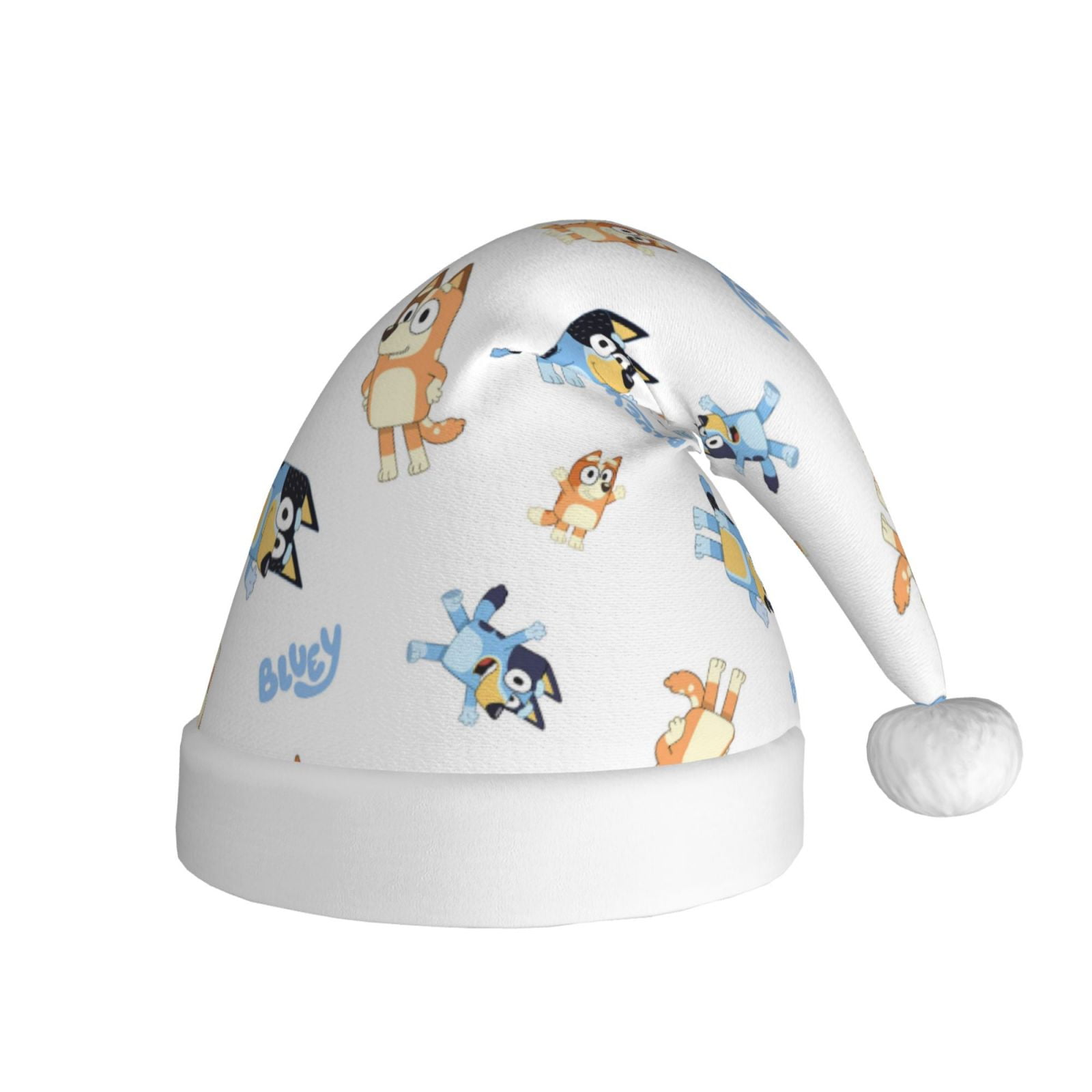 Gokiu Bluey Santa Hat Christmas Hats for Adults Holiday Unisex Plush Beanie for Xmas New Year Party Headwear