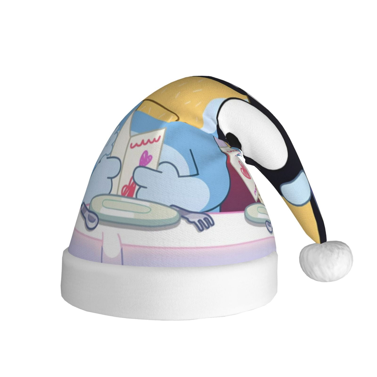 Gokiu Bluey Santa Hat Christmas Hats for Adults Holiday Unisex Plush Beanie for Xmas New Year Party Headwear