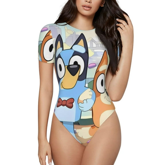 Gokiu Bluey Womens Bodysuits Short Sleeved Round Neck Bodysuits Fashion T-shirt