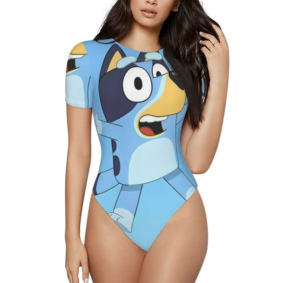 Gokiu Bluey Womens Bodysuits Short Sleeved Round Neck Bodysuits Fashion T-shirt