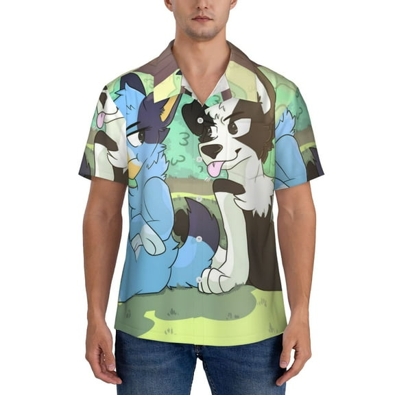 Gokiu Bluey for Hawaiian Shirt for Men Casual Button Down Beach Shirt with Pocket