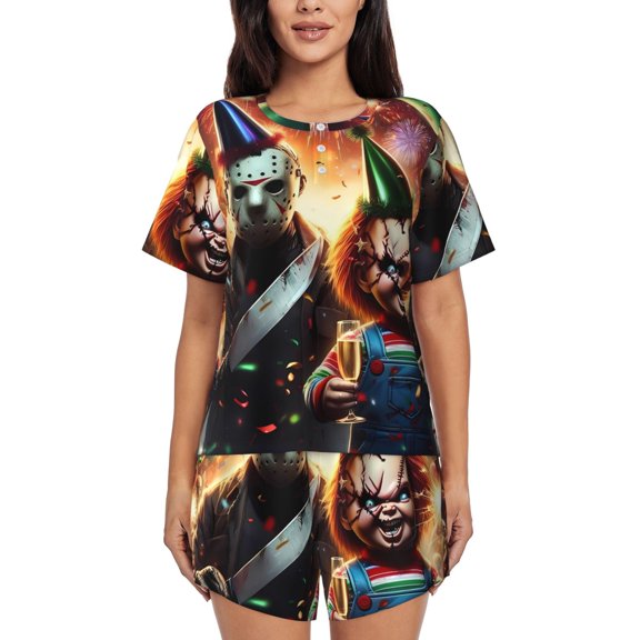 Gokiu Chucky Womens Pajama Sets Lounge Short Sleeve Pjs Soft Loungewear Comfy Sleepwear