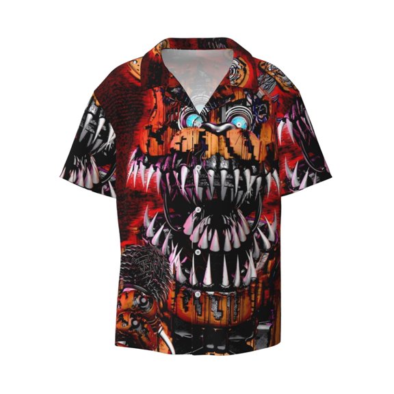 Gokiu Five Nights At Freddy'S Men's Button Down Shirts Short Sleeve Casual Shirts Beach Summer Shirt with Pocket