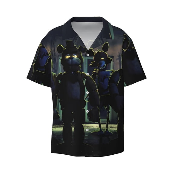 Gokiu Five Nights At Freddy'S Men's Button Down Shirts Short Sleeve Casual Shirts Beach Summer Shirt with Pocket