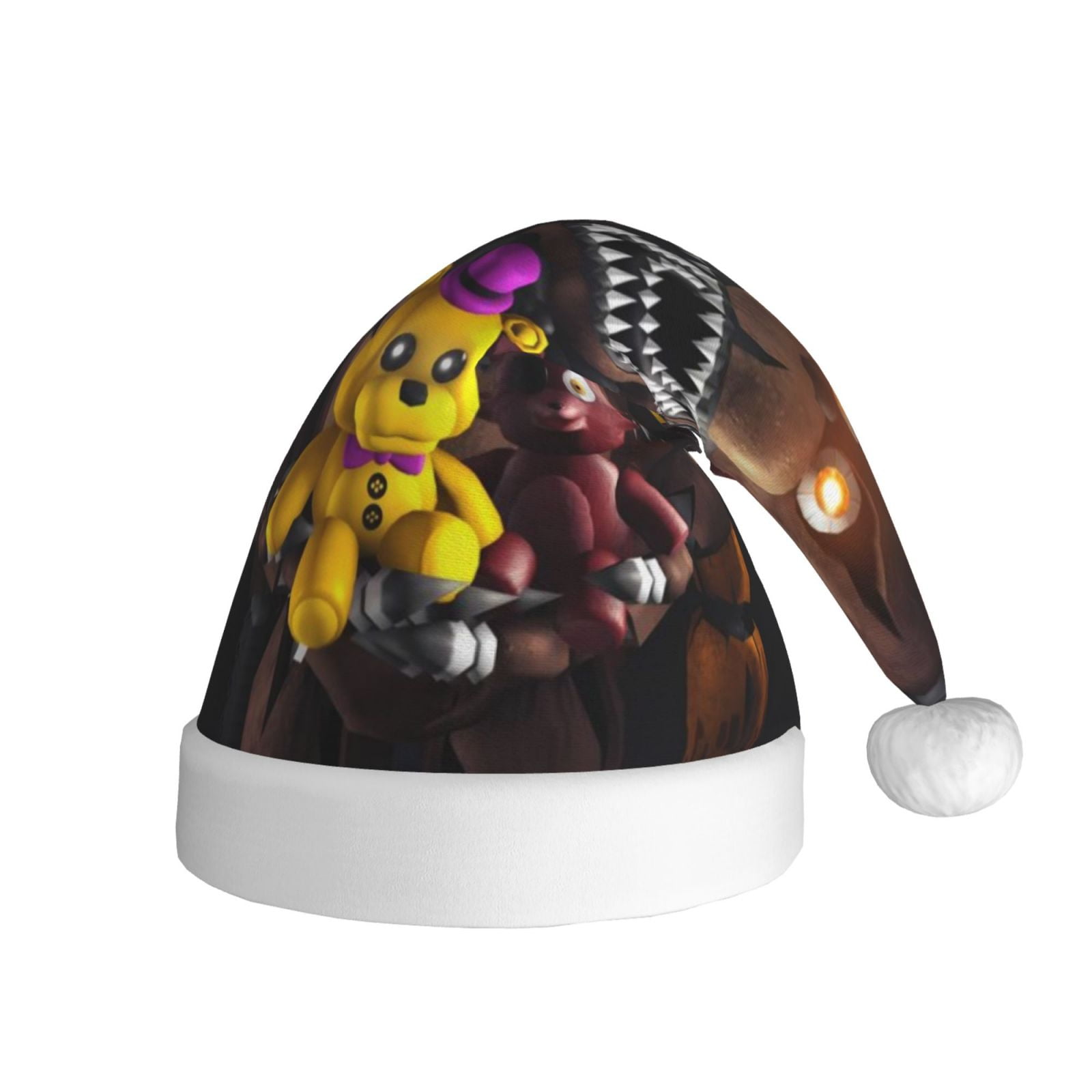 Gokiu Five Nights At Freddy'S Santa Hat Christmas Hats for Adults Holiday Unisex Plush Beanie for Xmas New Year Party Headwear