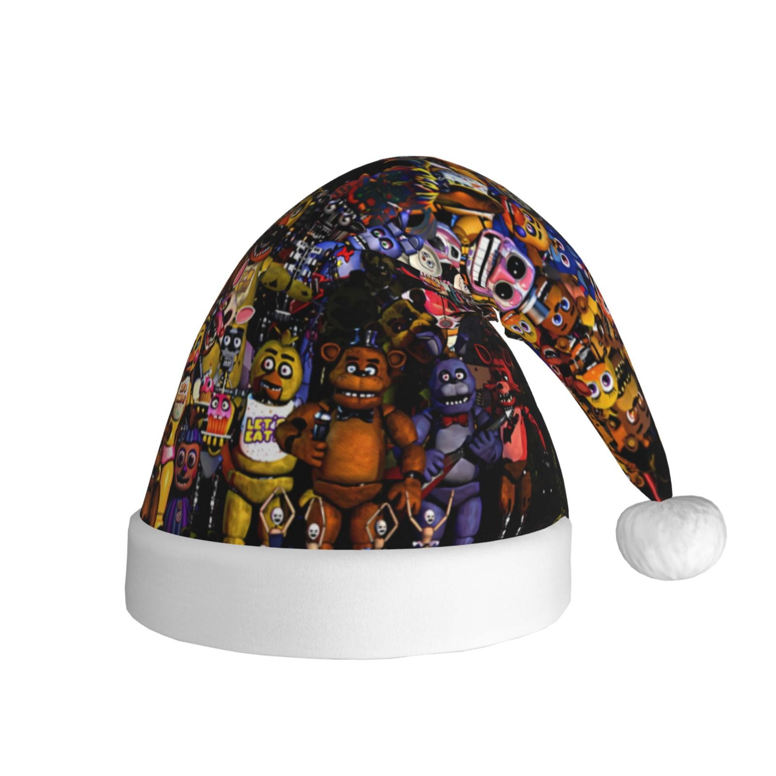 Gokiu Five Nights At Freddy'S Santa Hat Christmas Hats for Adults Holiday Unisex Plush Beanie for Xmas New Year Party Headwear