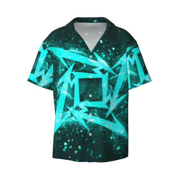 Gokiu Geometry Dash Men's Button Down Shirts Short Sleeve Casual Shirts Beach Summer Shirt with Pocket
