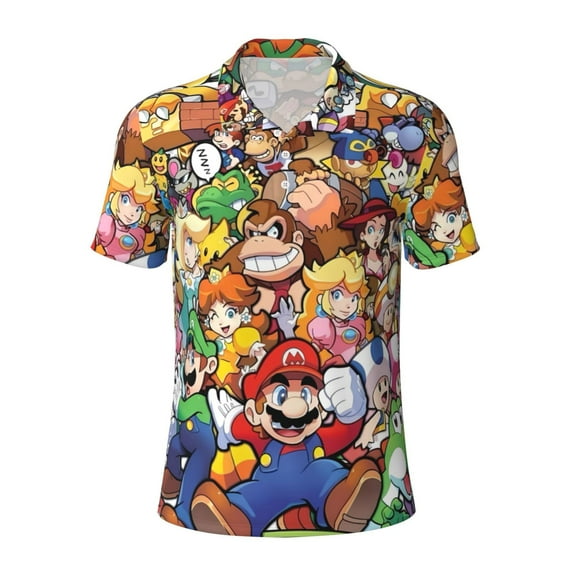 Gokiu Mario Men's Polo Shirts Short Sleeve Classic Button Golf Shirt Moisture Wicking Tees