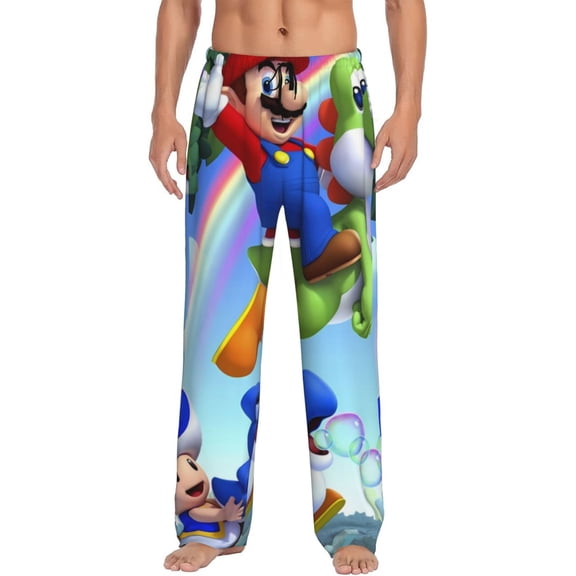 Gokiu Mario Mens Pajama Lounge Pants Drawstring Pj Casual Pajama Bottoms with Pockets