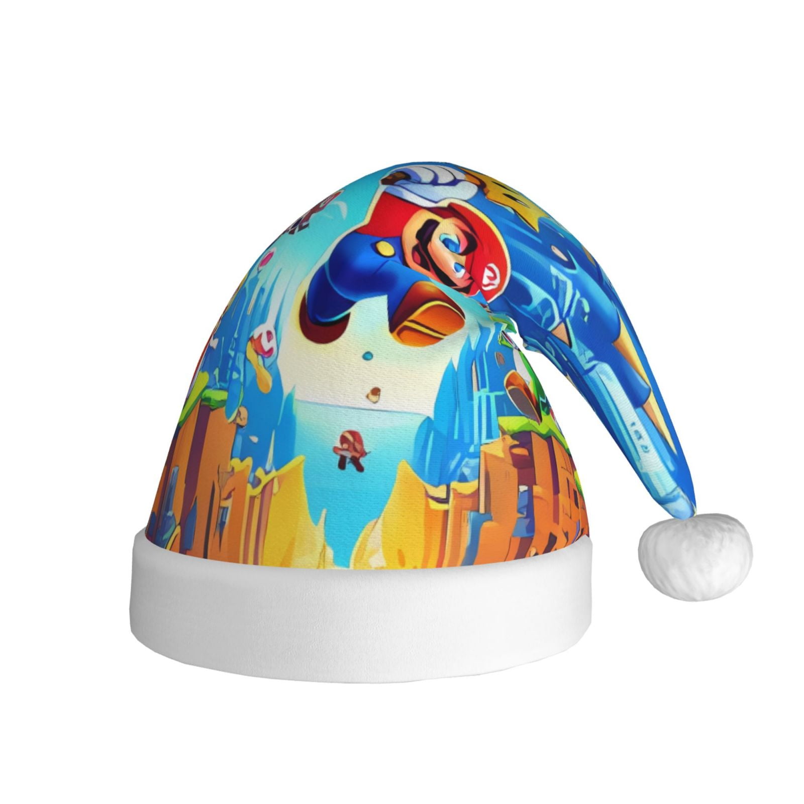 Gokiu Mario Santa Hat Christmas Hats for Adults Holiday Unisex Plush Beanie for Xmas New Year Party Headwear