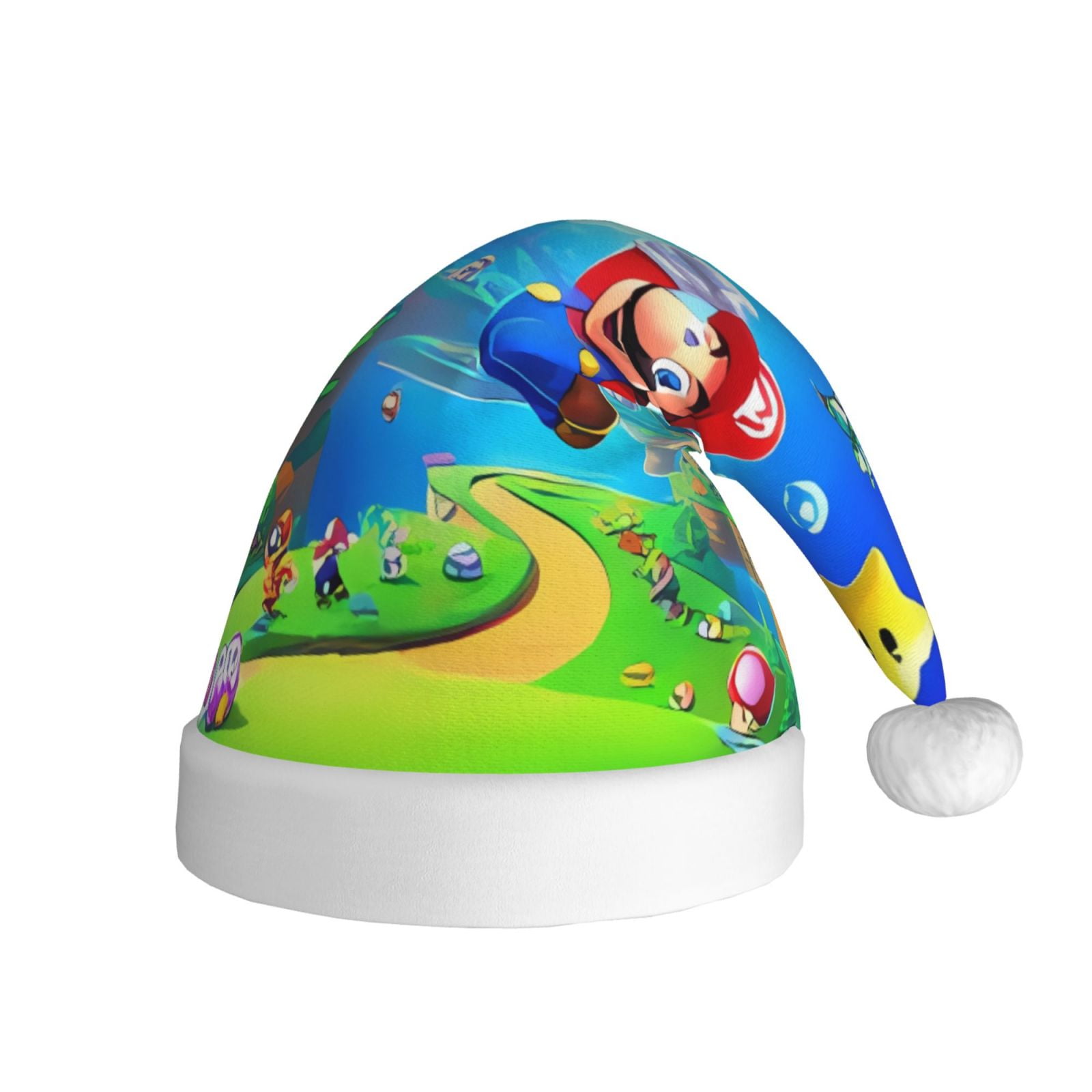 Gokiu Mario Santa Hat Christmas Hats for Adults Holiday Unisex Plush Beanie for Xmas New Year Party Headwear