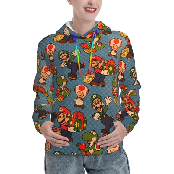 Gokiu Mario Womens Hoodies Pullover Casual Sweatshirts Fall Outfits Clothes with Pocket