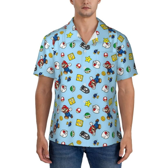 Gokiu Mario for Hawaiian Shirt for Men Casual Button Down Beach Shirt with Pocket
