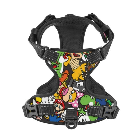 Gokiu Mario for No Pull Dog Harness, Reflective Adjustable Pet Harness No-Choke Pet Vest with 2 Leash Clips + 1 Pet Leash for Small to Large Dogs