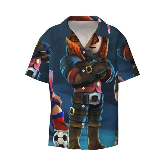 Gokiu Roblox Men's Button Down Shirts Short Sleeve Casual Shirts Beach Summer Shirt with Pocket
